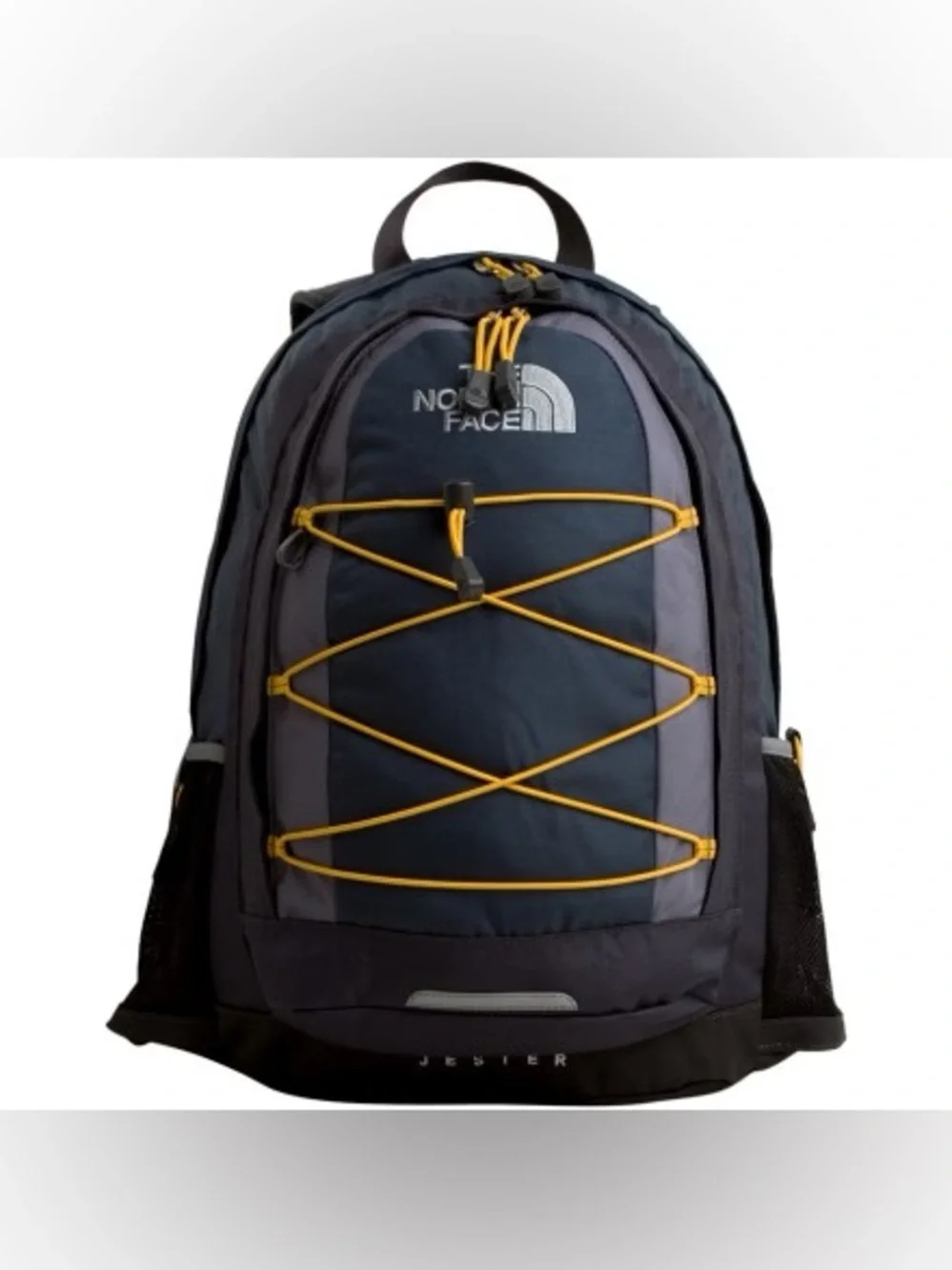 The North Face Navy and Gray Jester Backpack with Yellow Bungee Cord